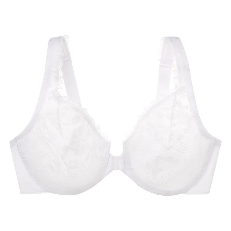 Glamorise Full Figure Plus Size Wonderwire Front-Closure Stretch Lace Bra Underwire #9245 White - Image 3